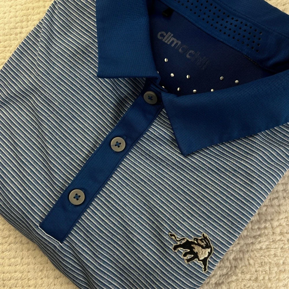 Adidas Climachill Golf Polo Mens Blue White Striped 